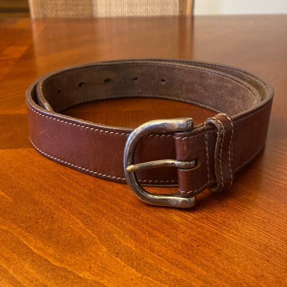Eddie Bauer LARGE Men’s Leather Belt Brown Brass - Picture 1 of 7